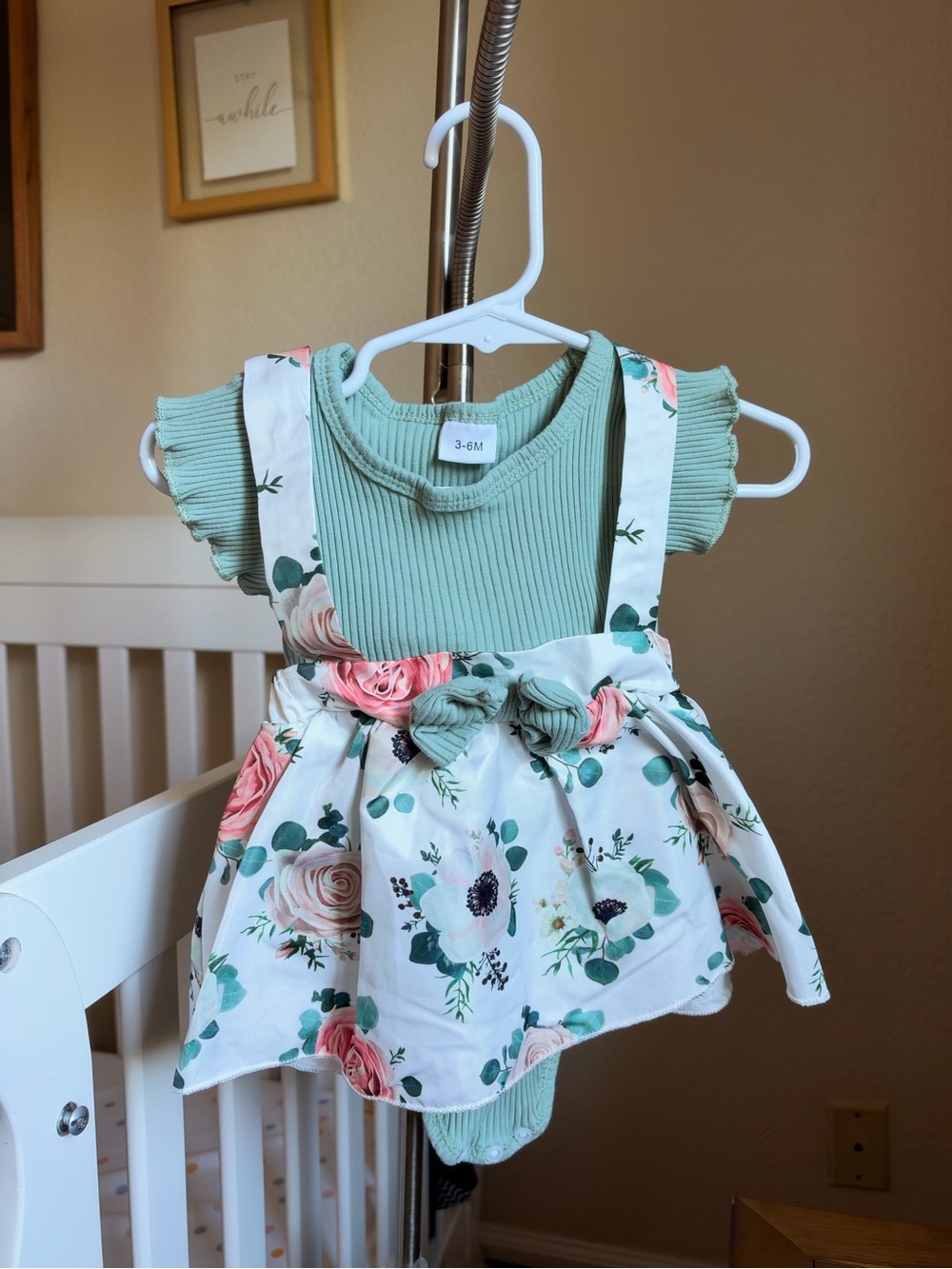 Mint Ribbed Bodysuit with Floral Suspender Dress